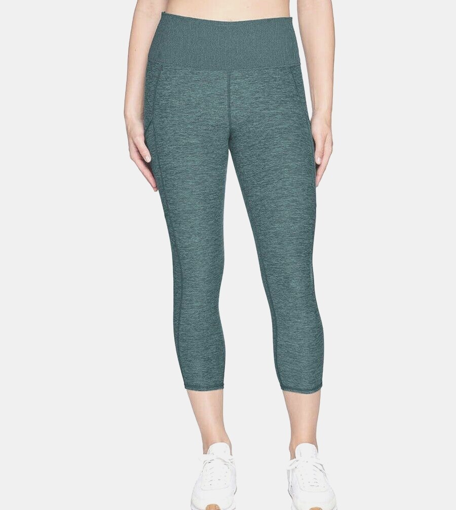 Kirkland Signature Ladies Brushed Capri Leggings Size S Stretch Side Pockets