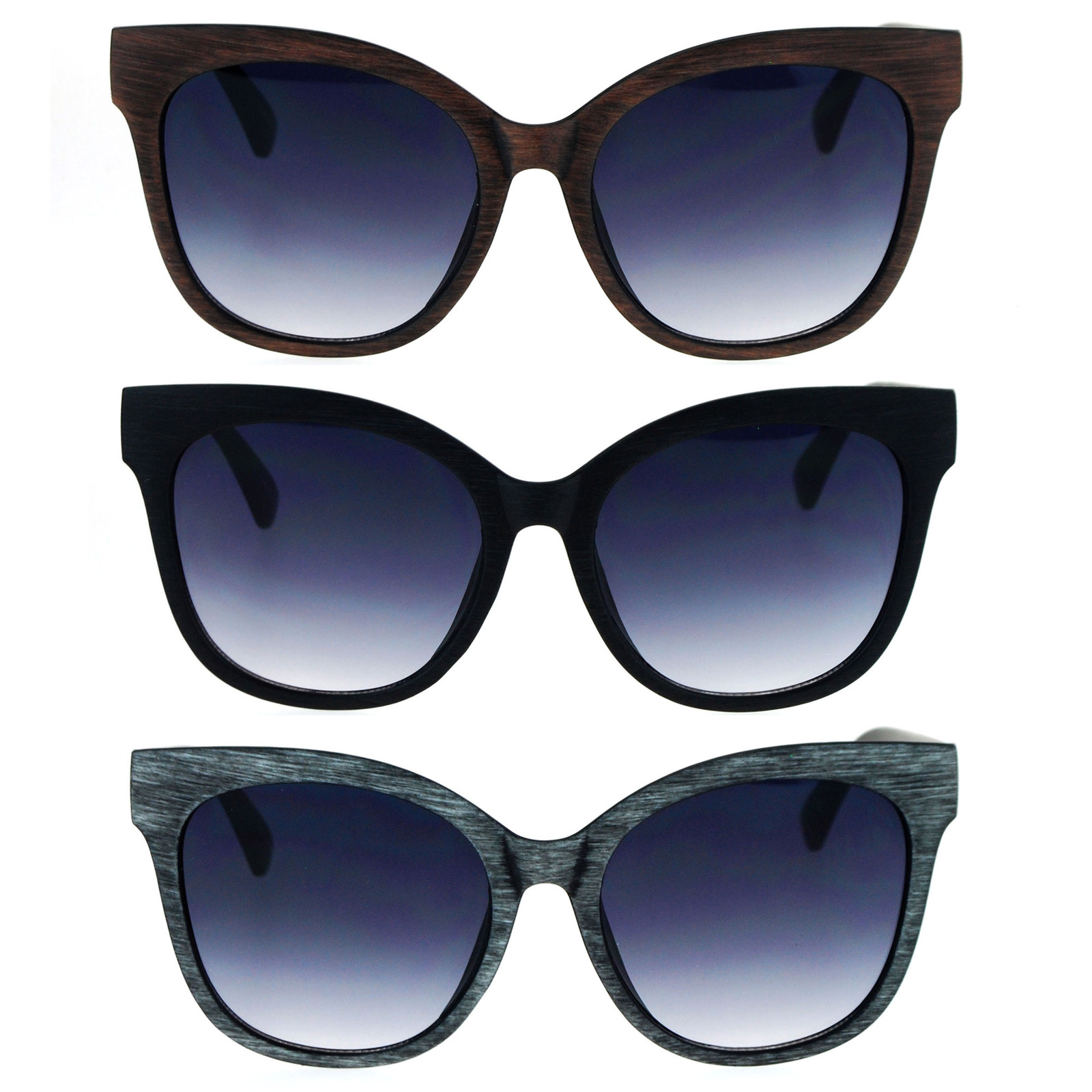 SA106 Wood Grain Thick Plastic Horn Rim Cat Eye Oversize Sunglasses