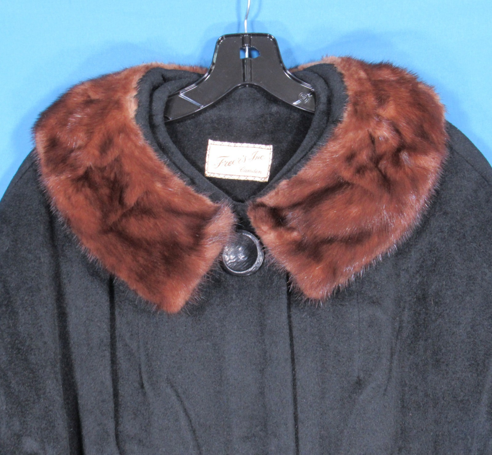 VTG REGAL KISMET Lined WOOL Black BROWN FUR COLLAR Button-Up POCKETS Jacket Sz M