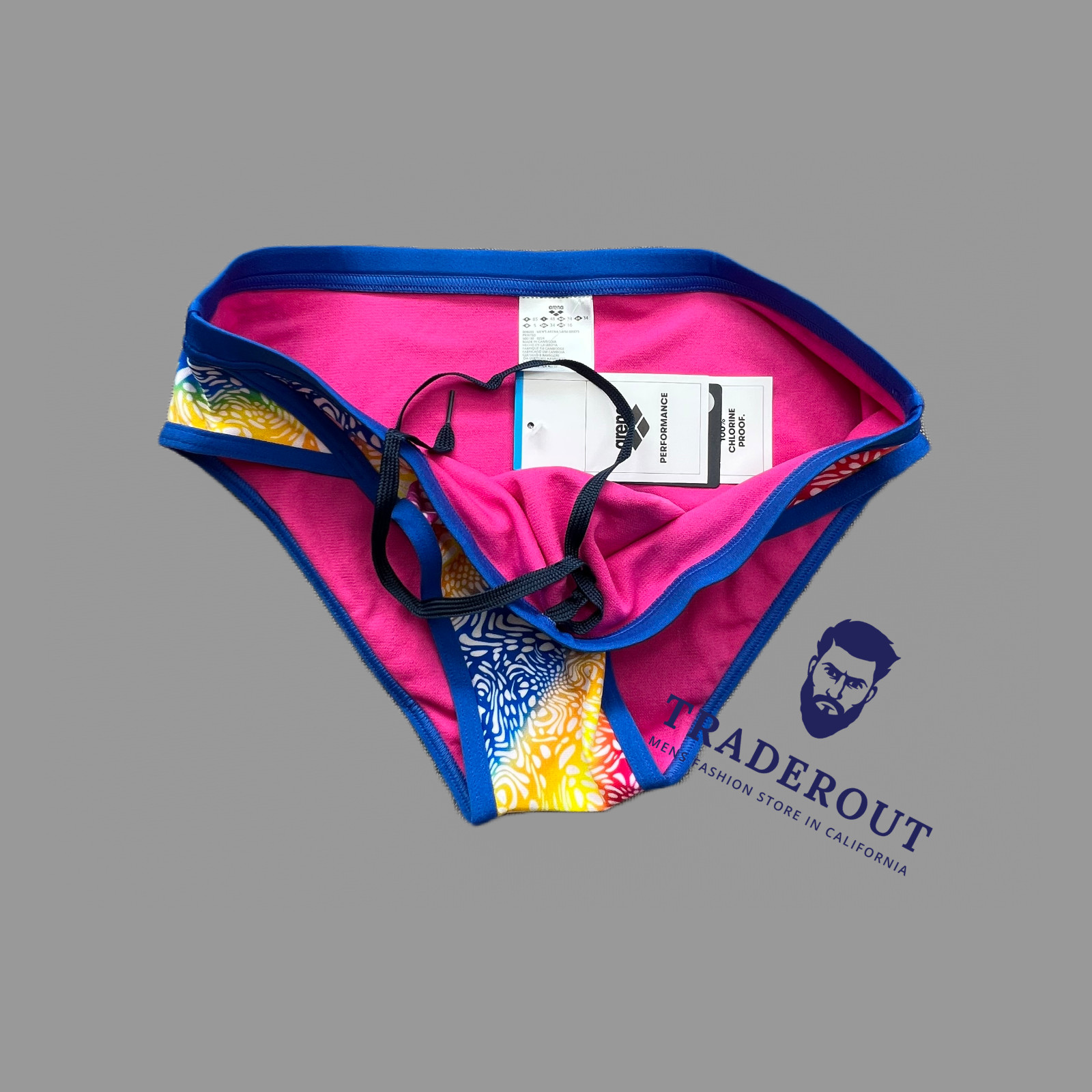 Arena men pink rainbow swim brief bikini swimwear size 30 32 34 36 38