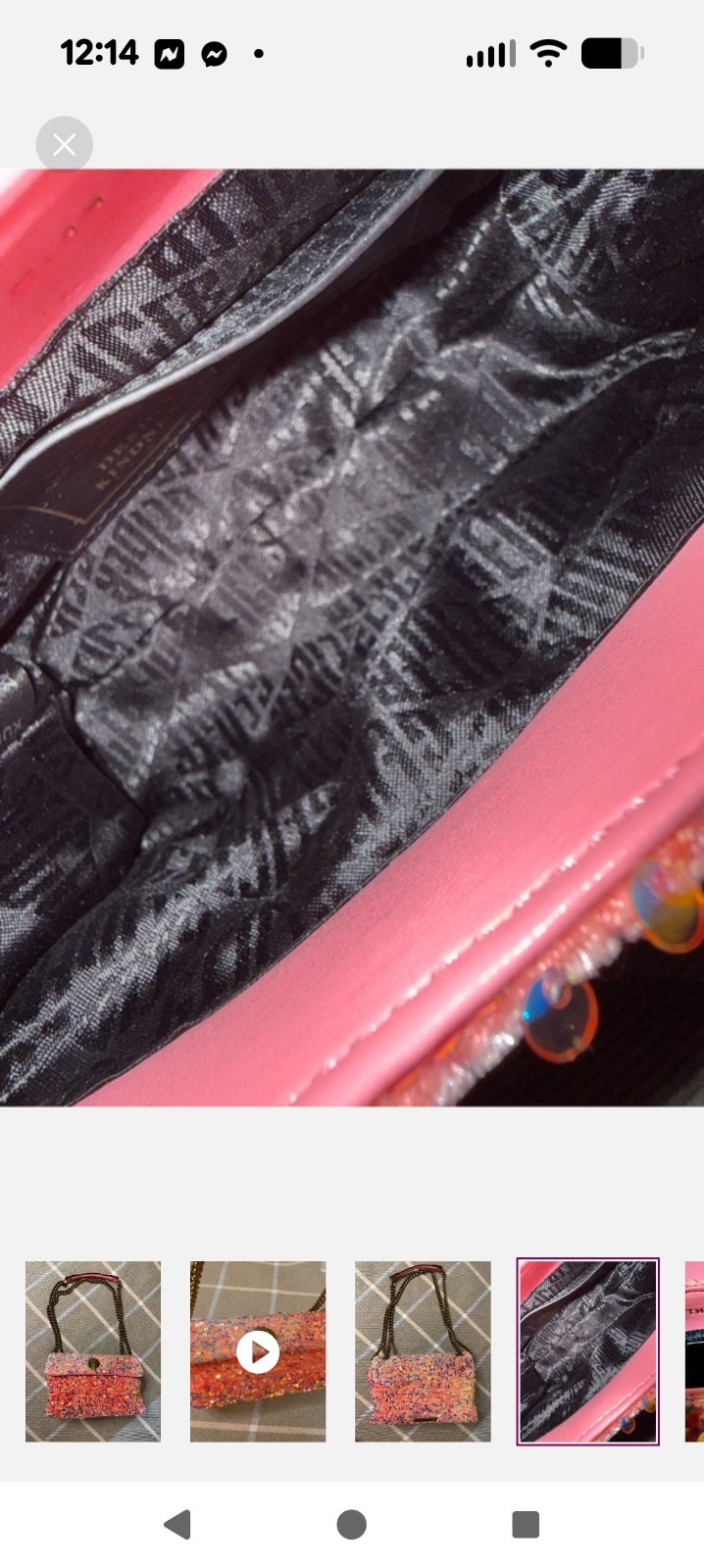 Kurt Geiger Kensington Pink Sequin Small Shoulder Bag Gold Chain Strap Lined