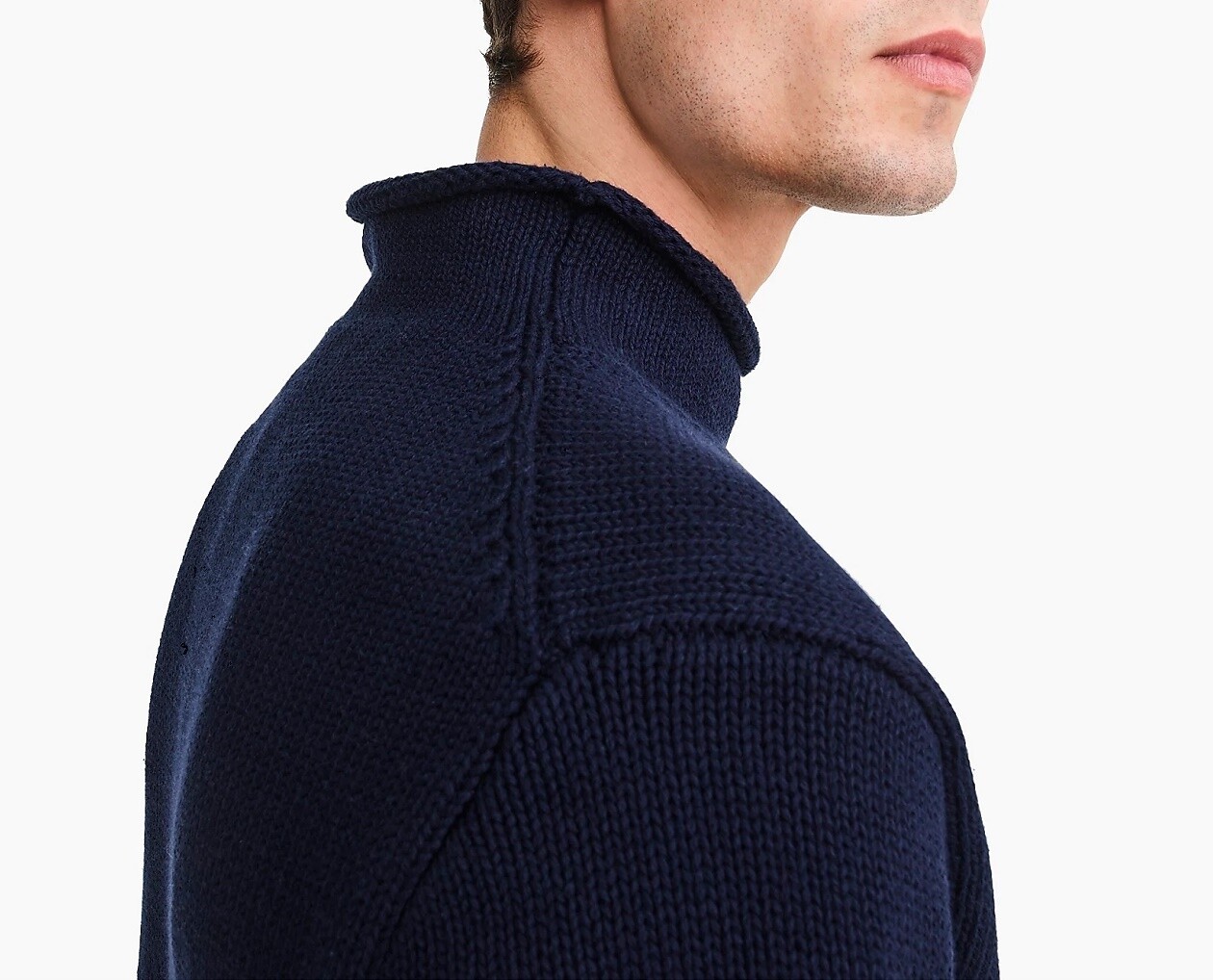 J.CREW sweater rollneck navy blue cotton chunky mock high fisherman’s roll neck