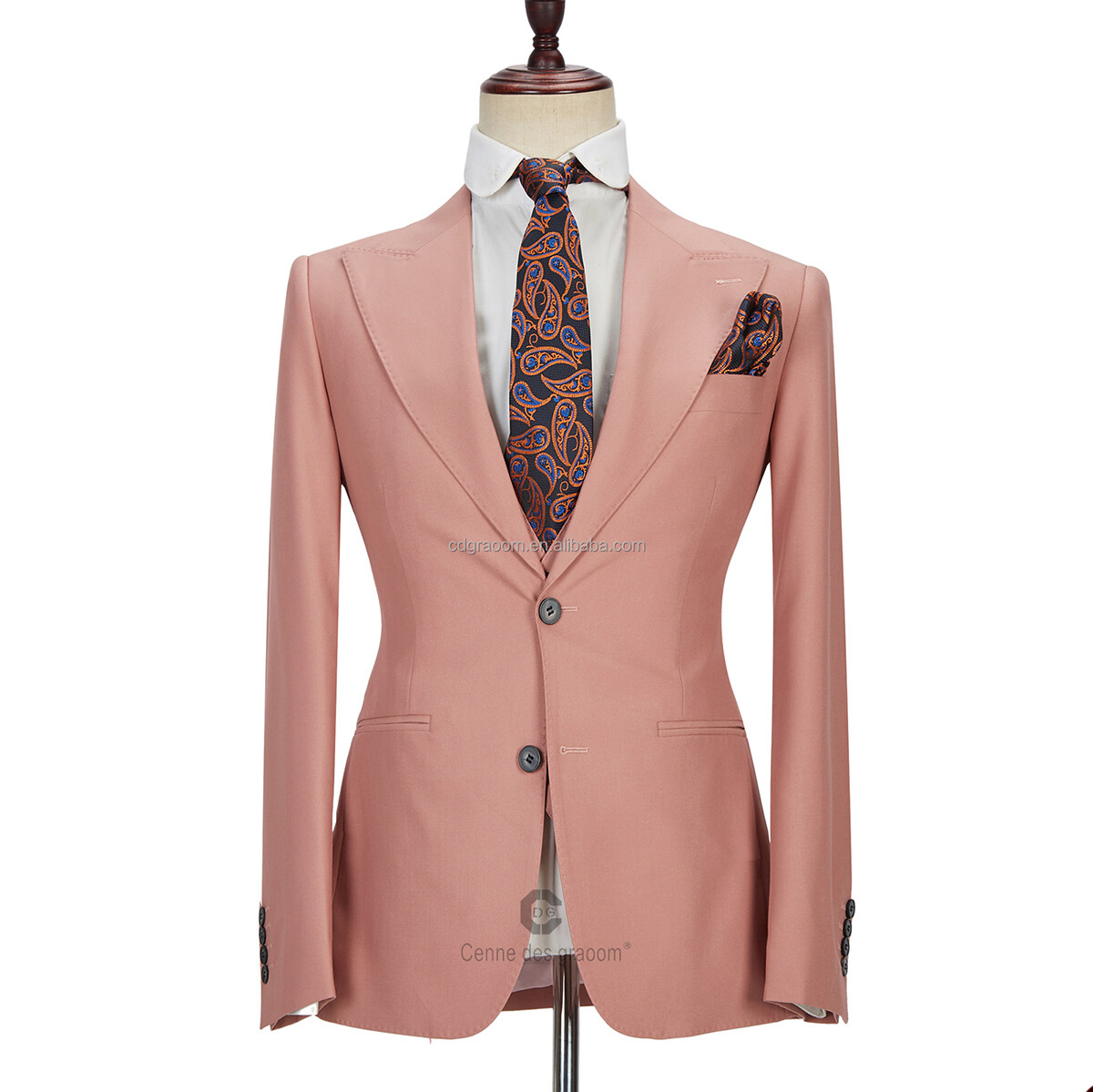 Men Suits Jacket Vest Pants Peak Lapel Wedding Prom Groom Tuxedos Regular Fit