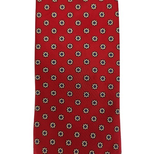 Vtg. John Comfort/Jack Henry Red 100% Silk Tie w/ White Daisies-Made in England
