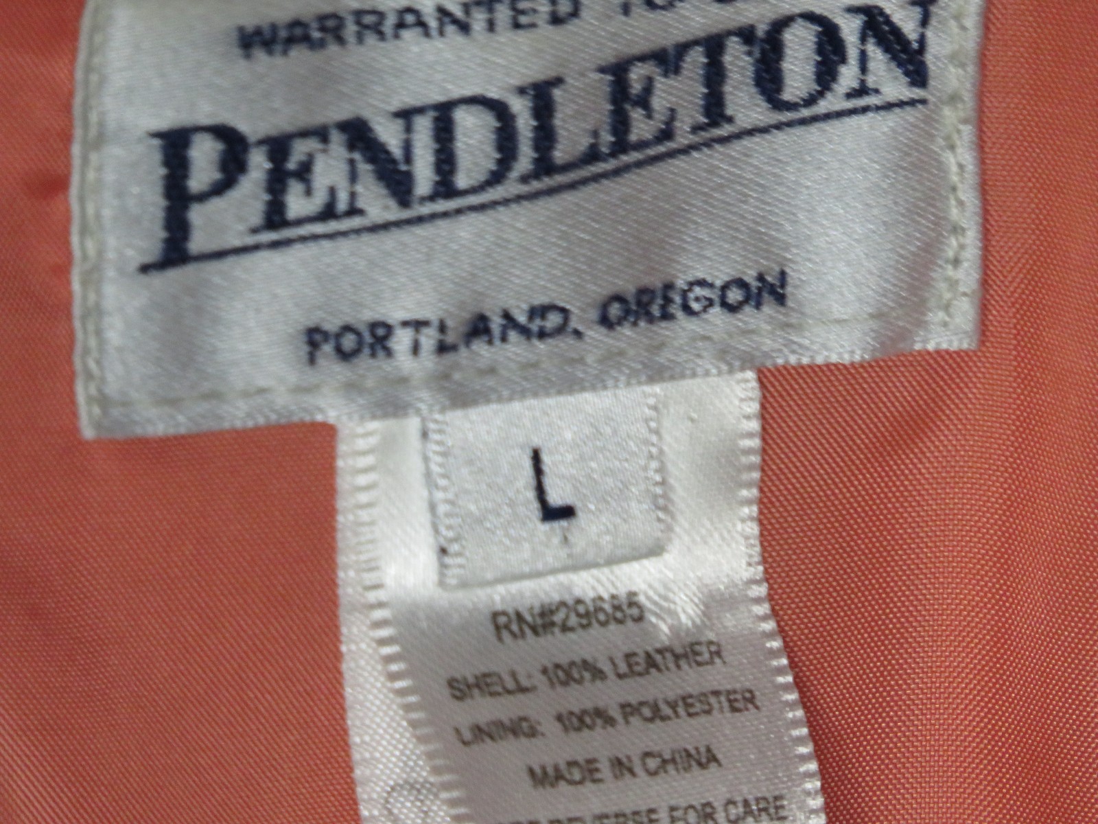 PENDLETON WOMENS LARGE L PEACH 100% LEATHER JACKET LINED FULL ZIP MACHINE WASH