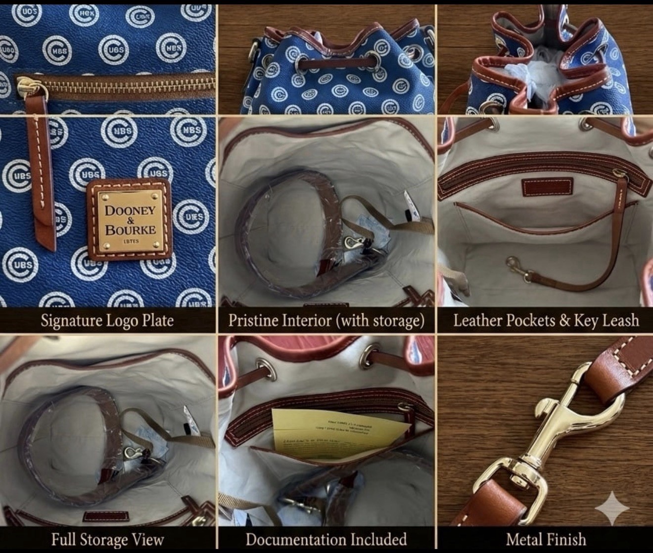 NWT Dooney & Bourke MLB Chicago Cubs Drawstring Bucket Bag