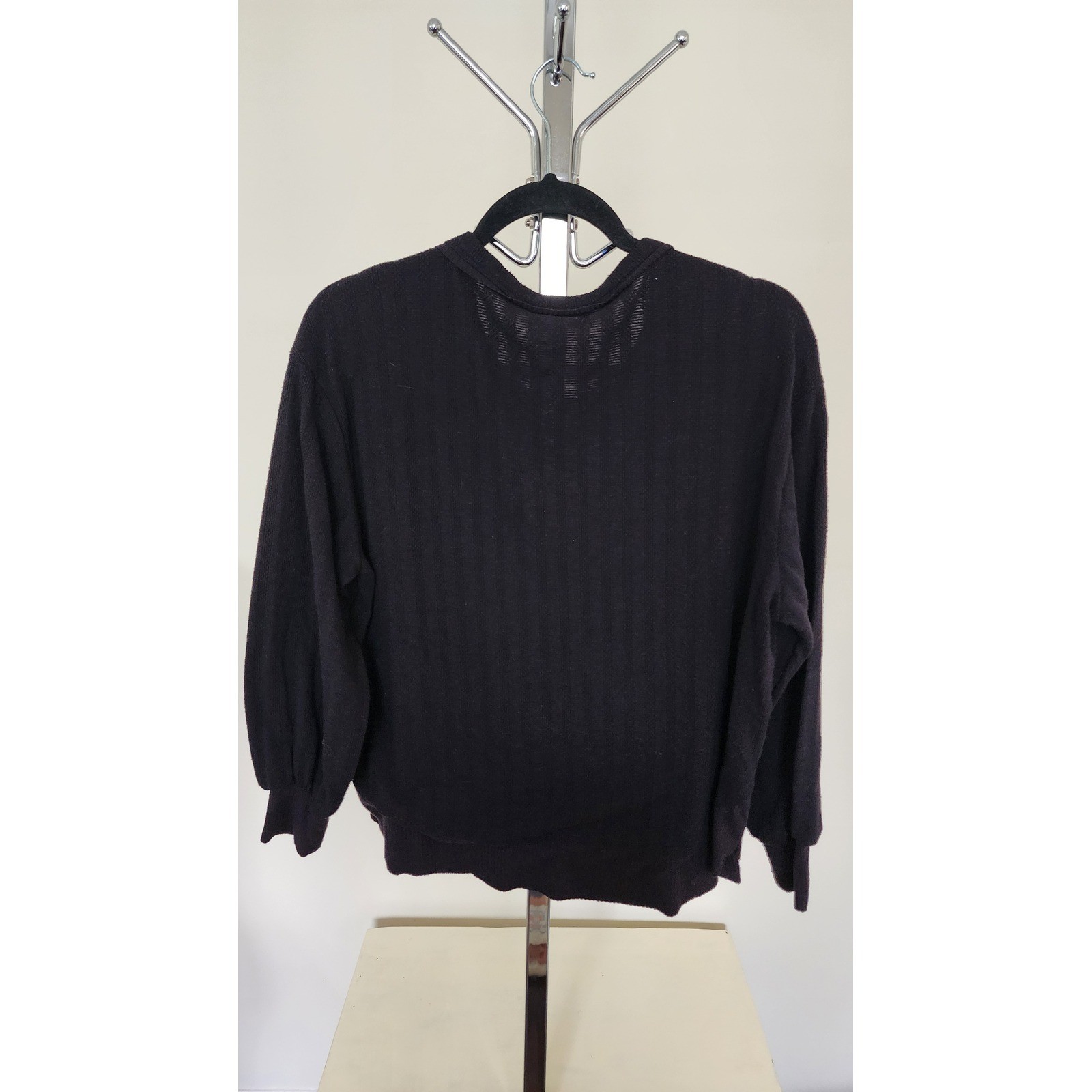 Jessica Simpson Black Ribbed Balloon Sleeve High Low Top Small