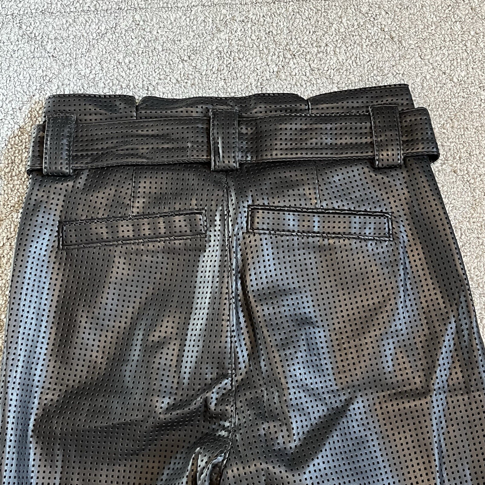 Good American Faux Leather Belted Vented Pants Womens Size 0 Black Stretch
