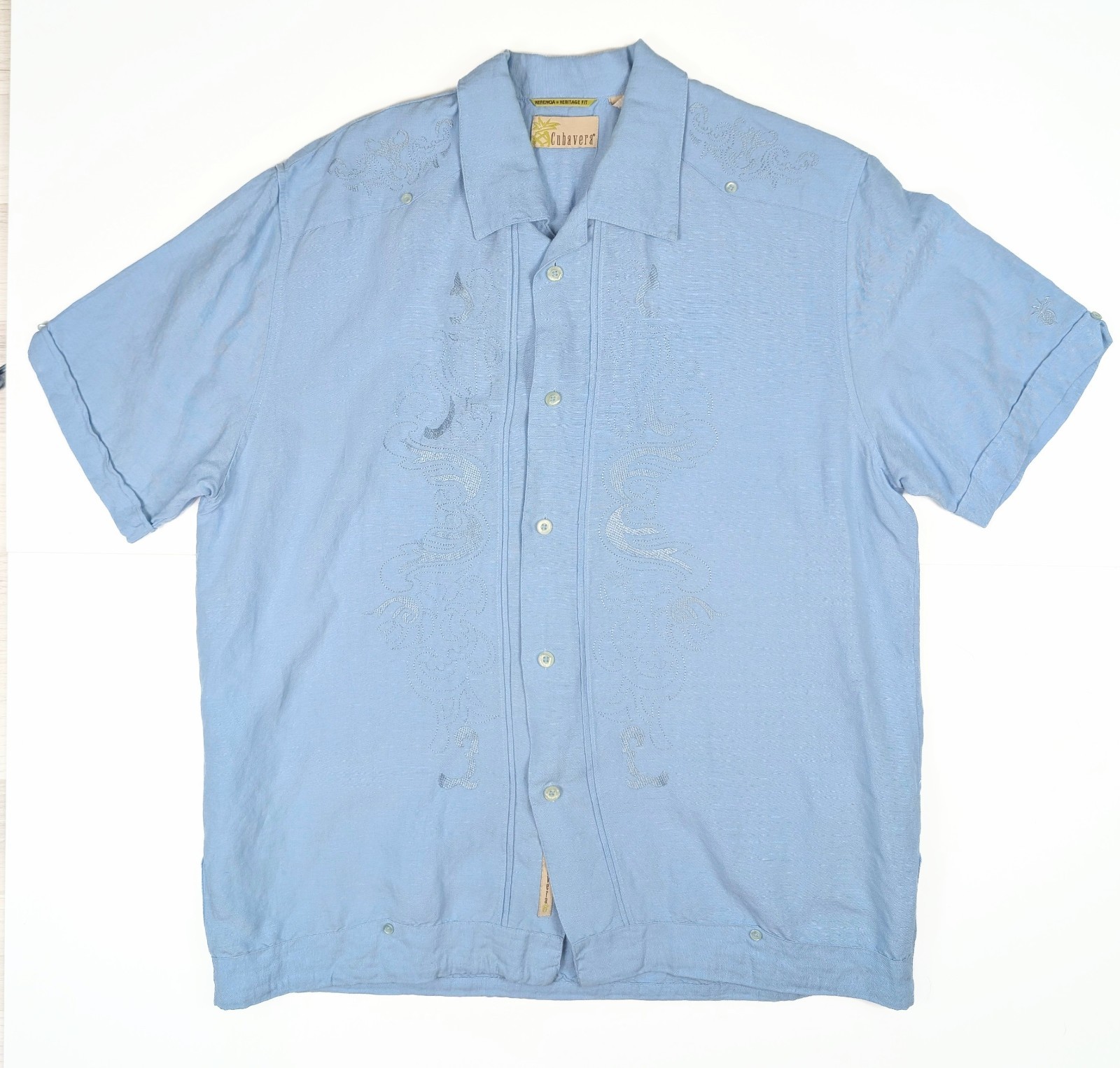 Cubavera Herencia Heritage Fit Blue Button S/Sleeve Guayabera Men’s Size L NWOT