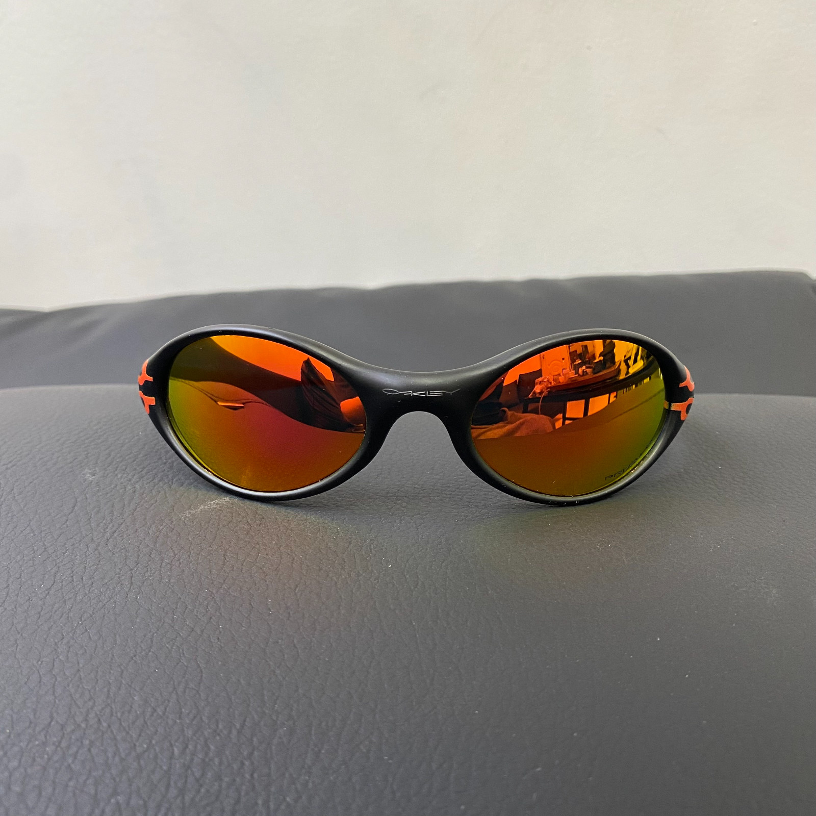 Vintage Oakley x Brain Dead Eye Jacket Matte Black Red Flame Y2K Sunglasses