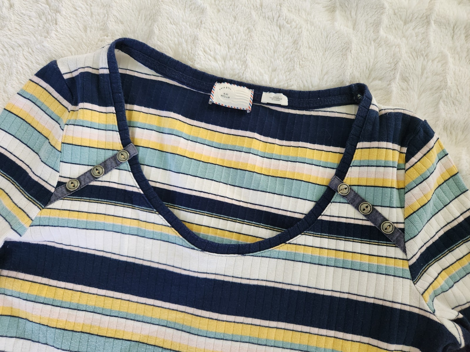 Anthropologie Postmark Joliette Ribbed Striped Long Sleeve Top Medium