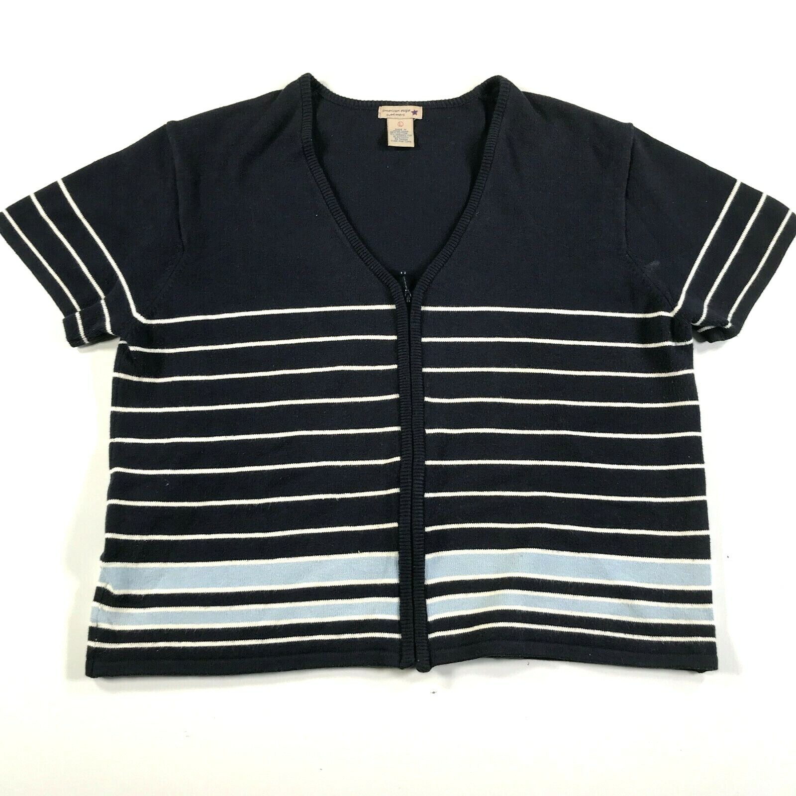 Vintage American Eagle Outfitters Sweater Shirt Womens L Blue Striped Full Zip