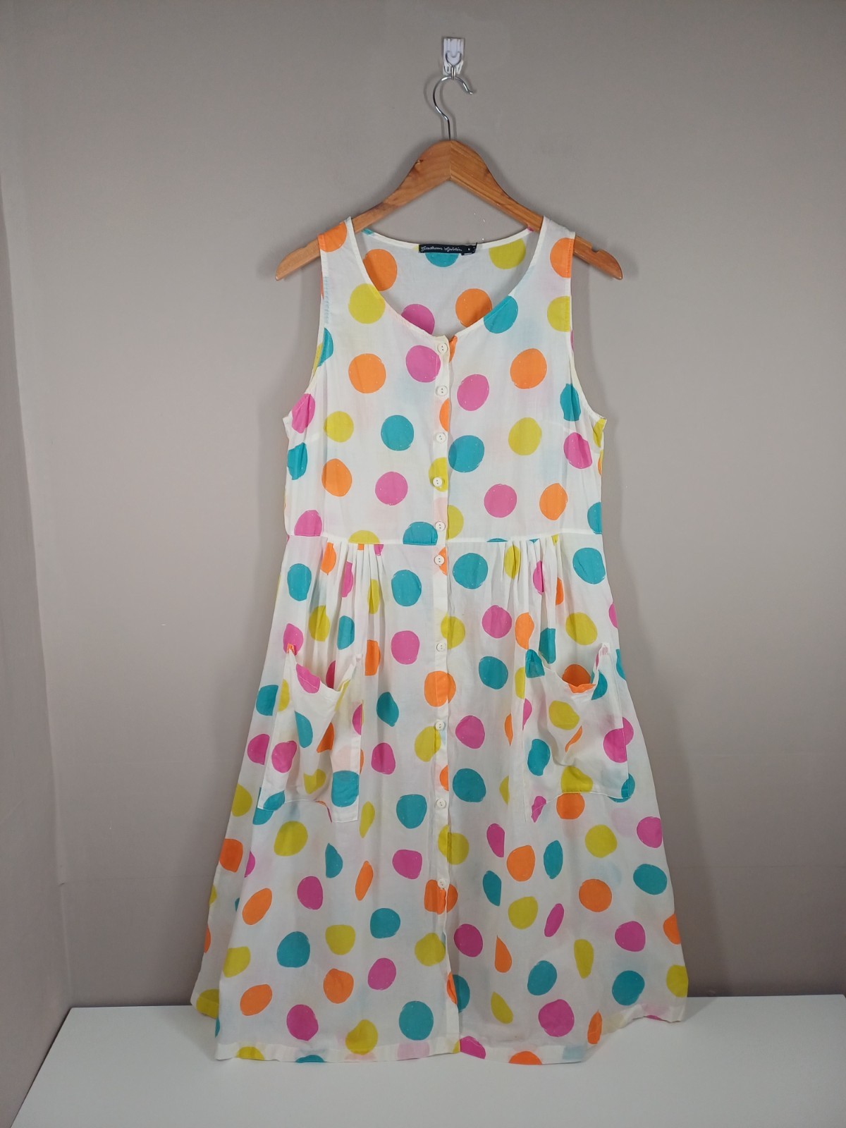 Gudrun Sjoden Dress Womens Medium Multicoloured Polka Dot Pinafore Summer Beach