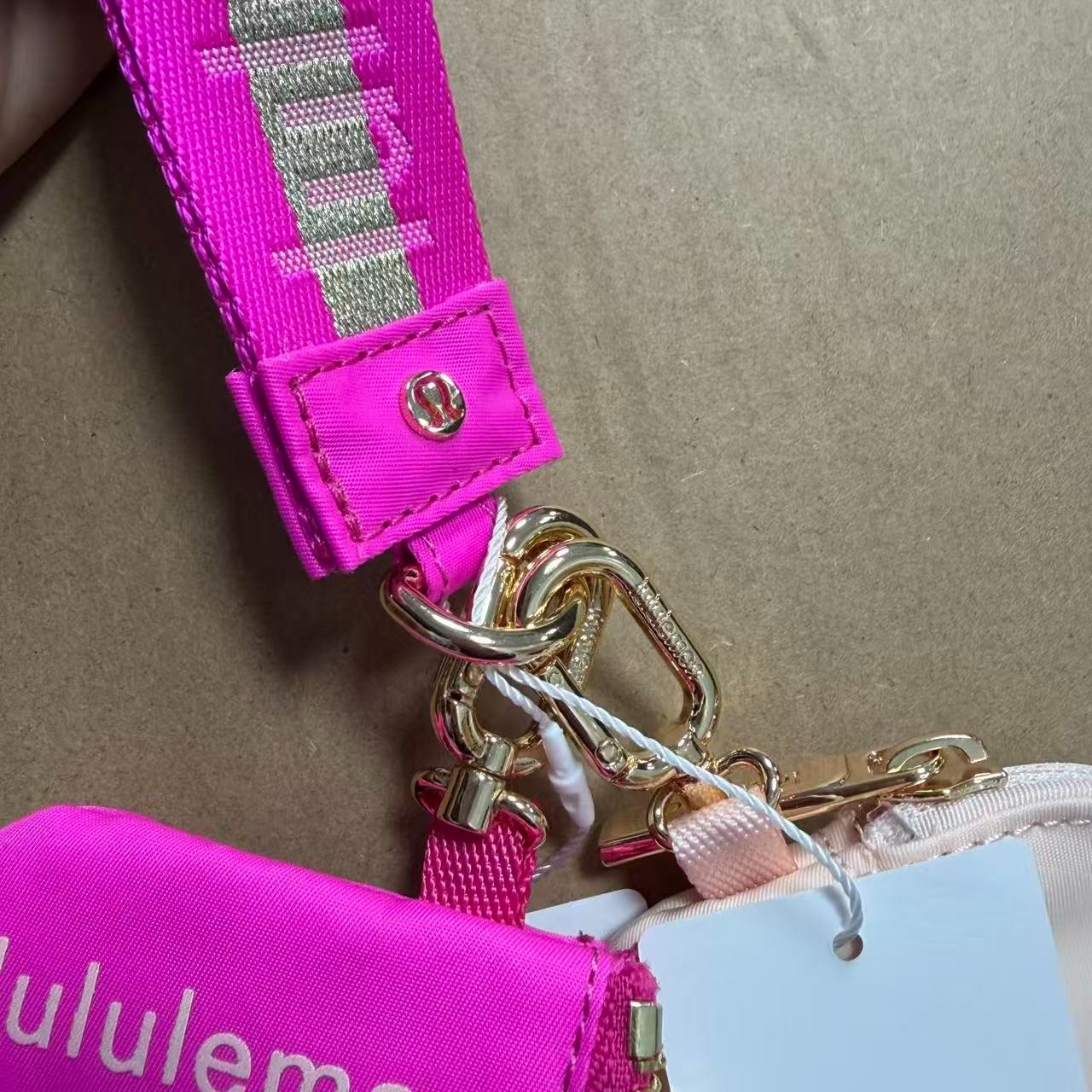 Lululemon Athletica Dual Pouch Wristlet Keychain Wallet Gold and rose red