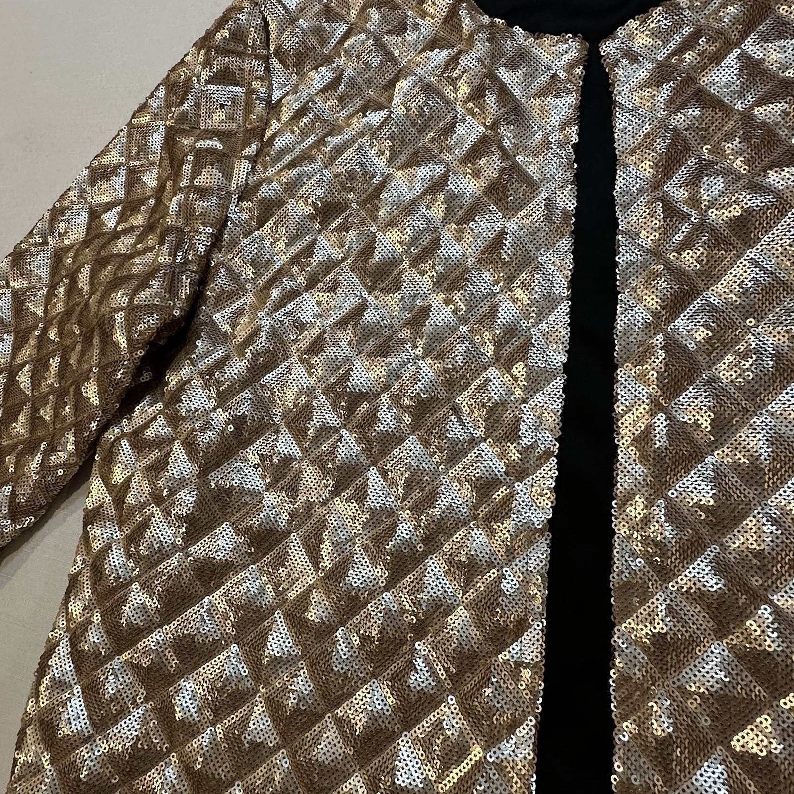 HAODUOYI Gold Sequin Open Front Jacket Blazer Women’s 2XL Party Evening Glam