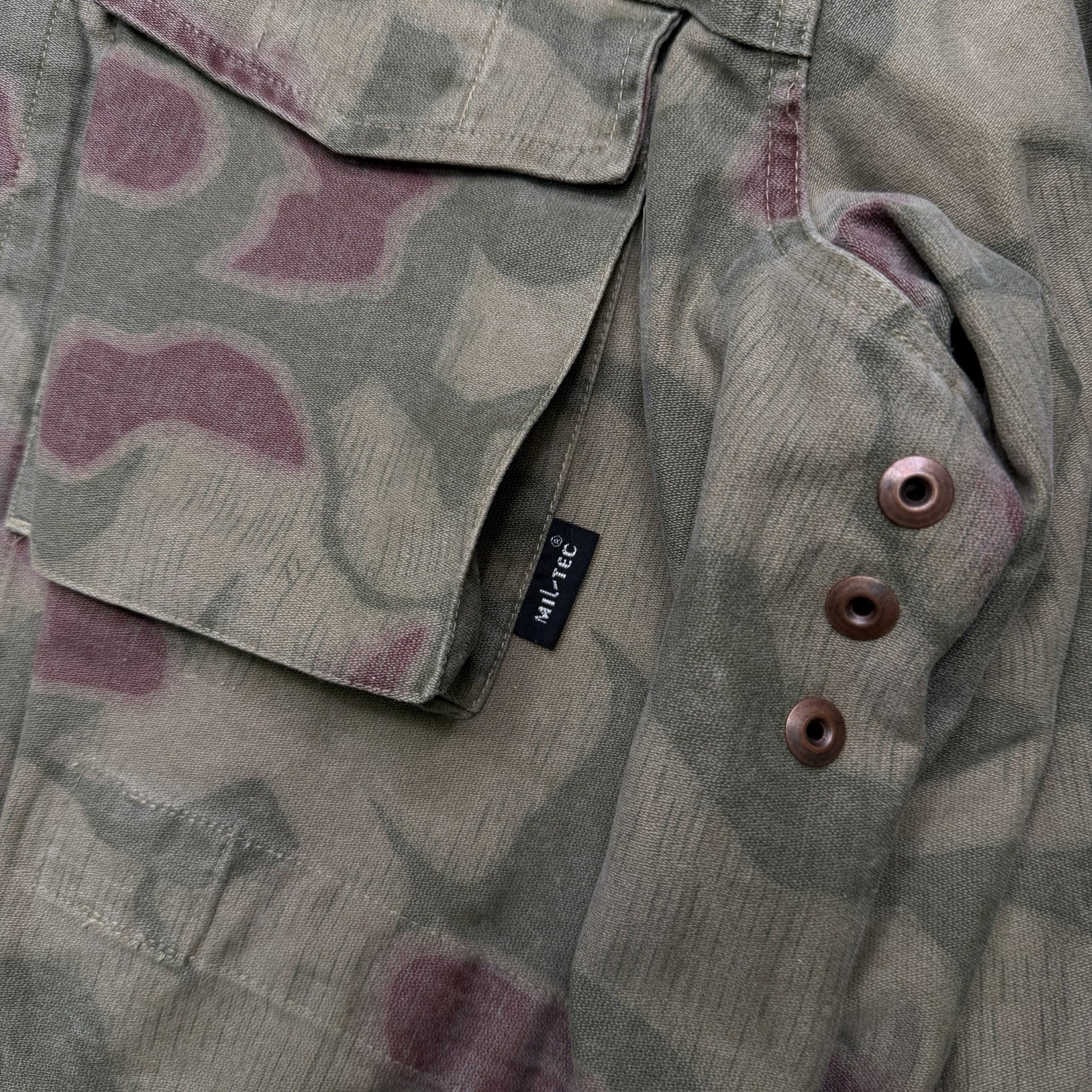 Vintage Mil-tec Sturm Australian Swamp Multi Camo Hooded Canvas Field Jacket LG