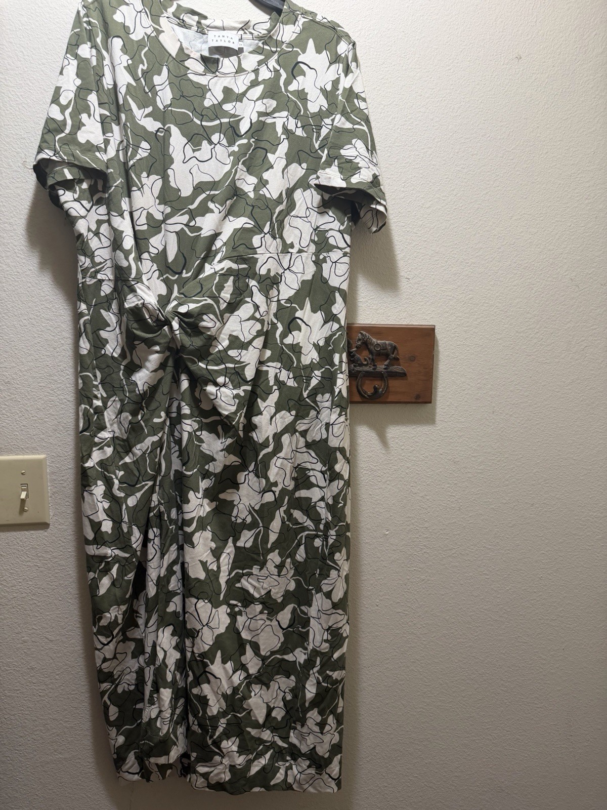 TANYA TAYLOR Ira Twisted Midi Dress in Moss Green 2X