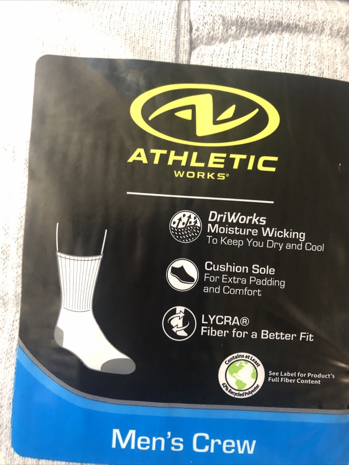 Athletic Works Men’s Crew Socks 12-Pack | Cushioned, Recycled, Moisture-Wick