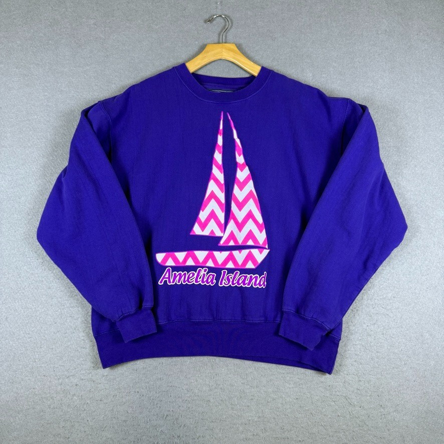 Pacific & Co Women’s Amelia Island Sweatshirt Size L Purple Nautical Retro Y2K