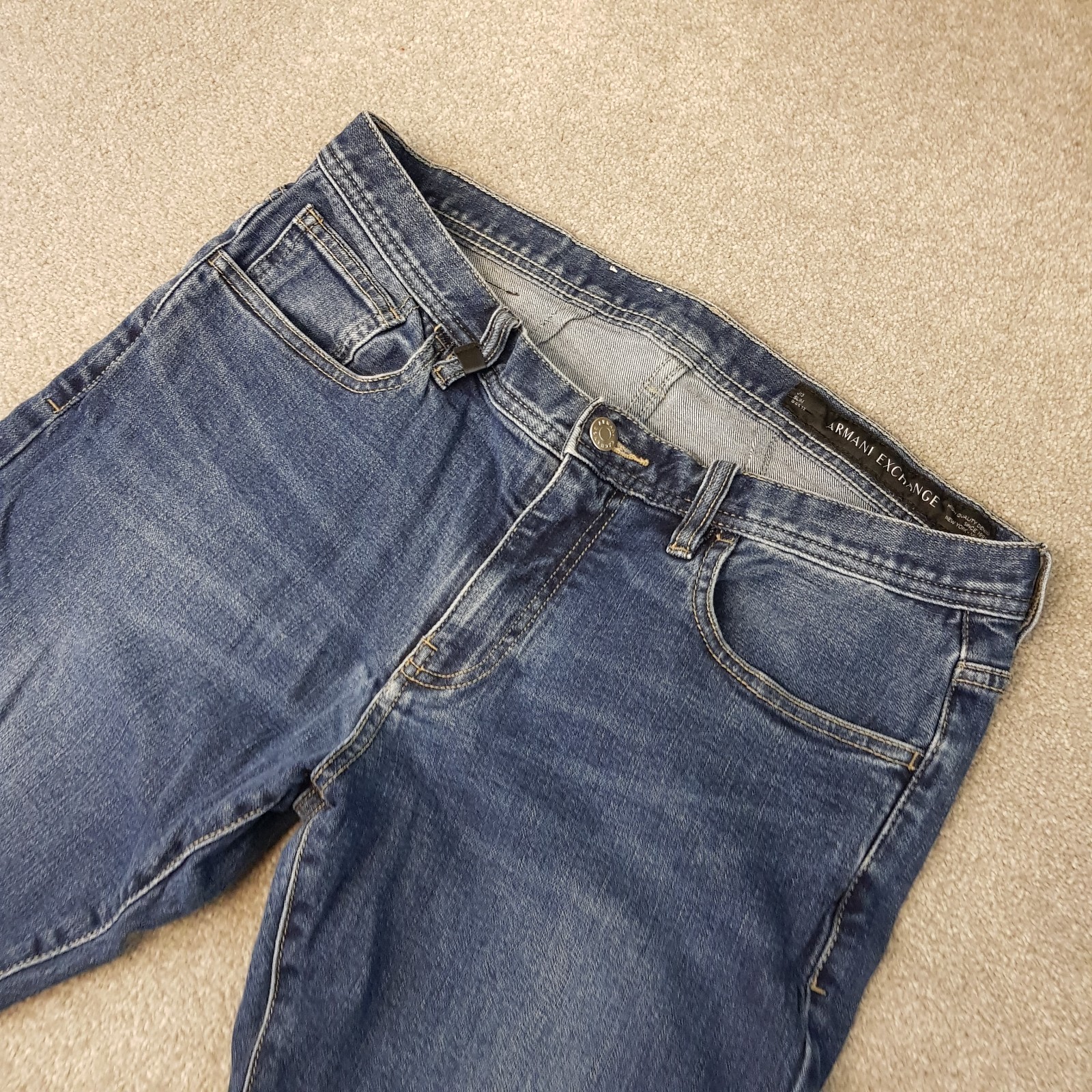 Armani Exchange Mens Jeans 32×31 Blue J13 Slim Stone Wash Denim Zip Fly W32 L31