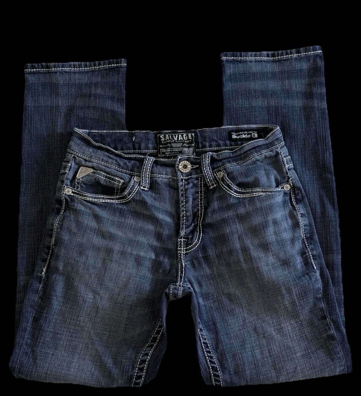 Salvage Supply Mayhem Straight Stretch Buckle Jeans ~ Men’s Size 30 x 32/30
