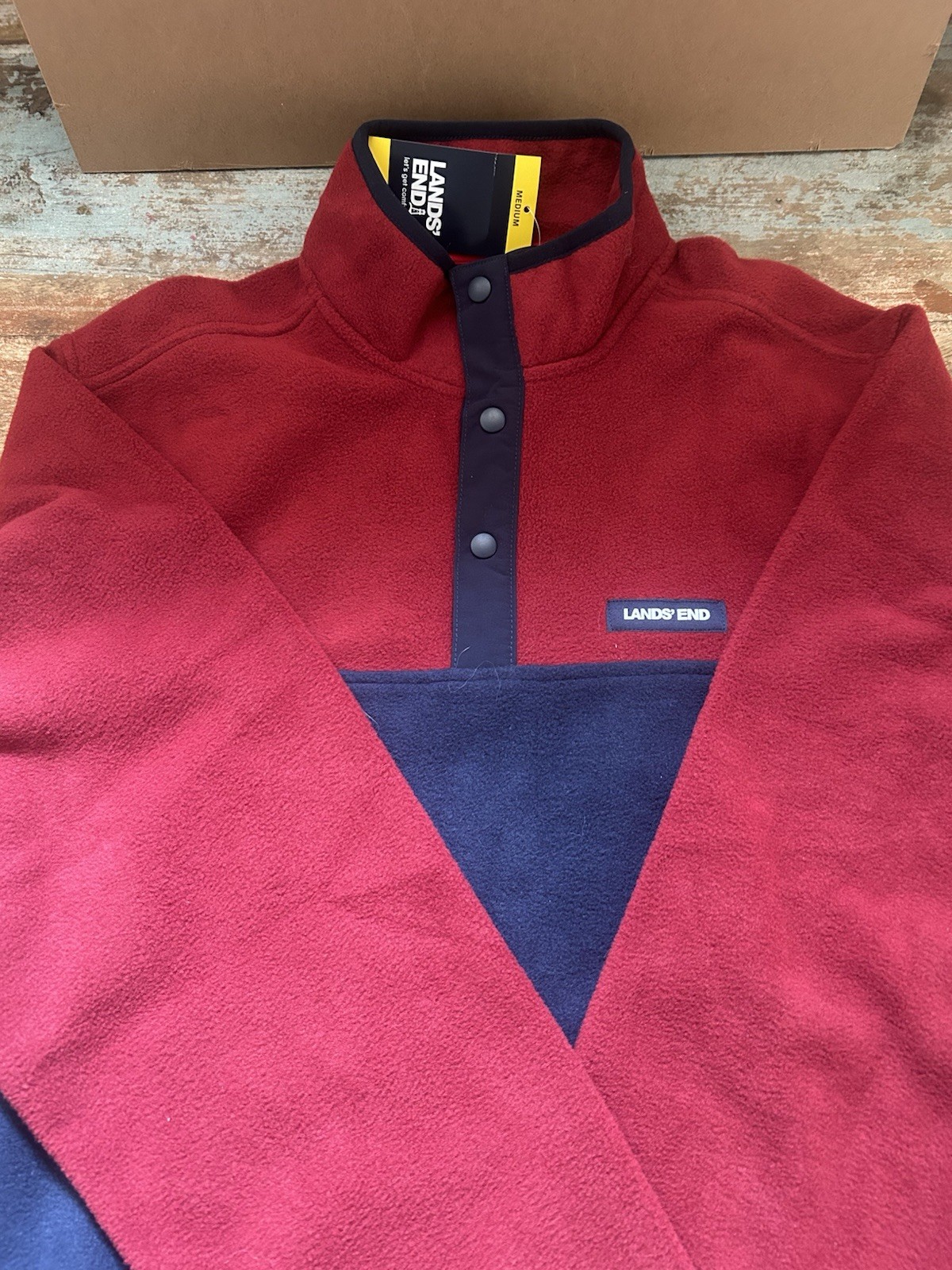 Lands’ End Men’s Red Fleece 1/4 button Pullover Sweater Jacket Size Medium