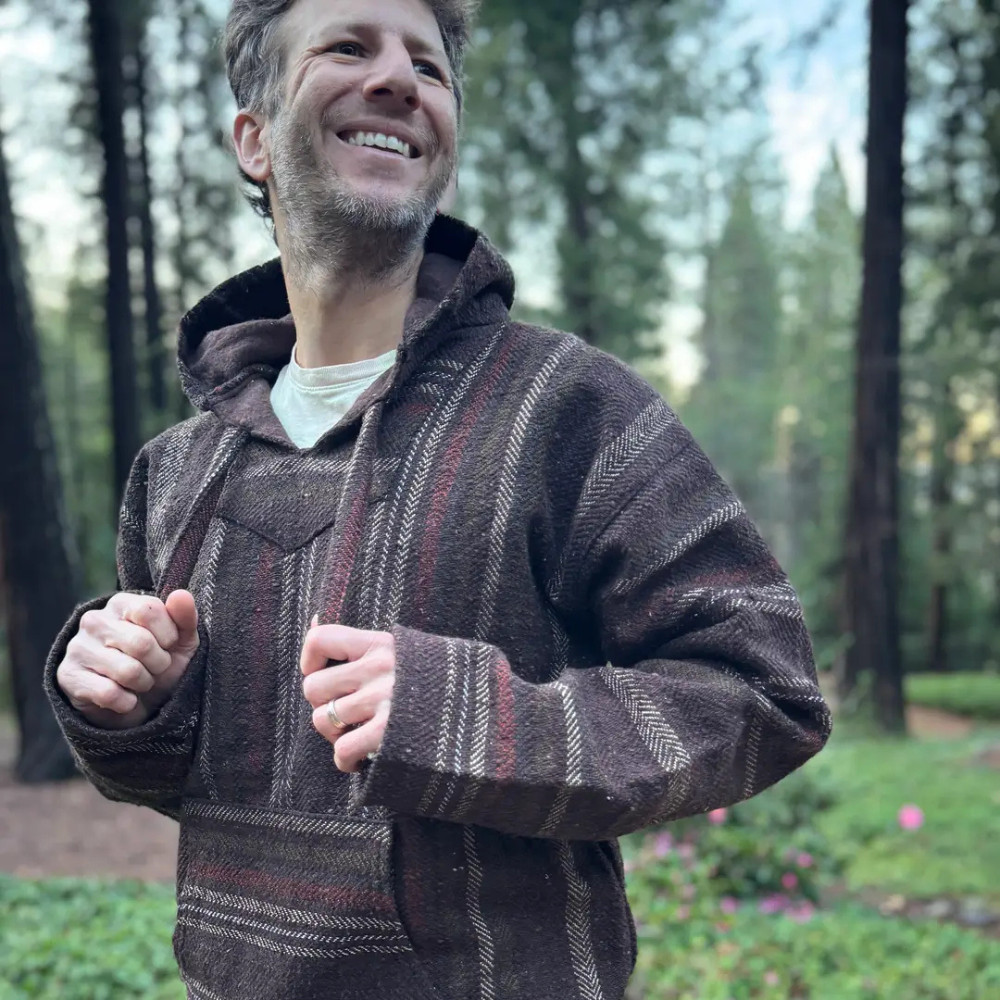 Drug Rug Baja Hoodie | Mexican Poncho Soft Inner Lining – Brown Hippie, S – XXL