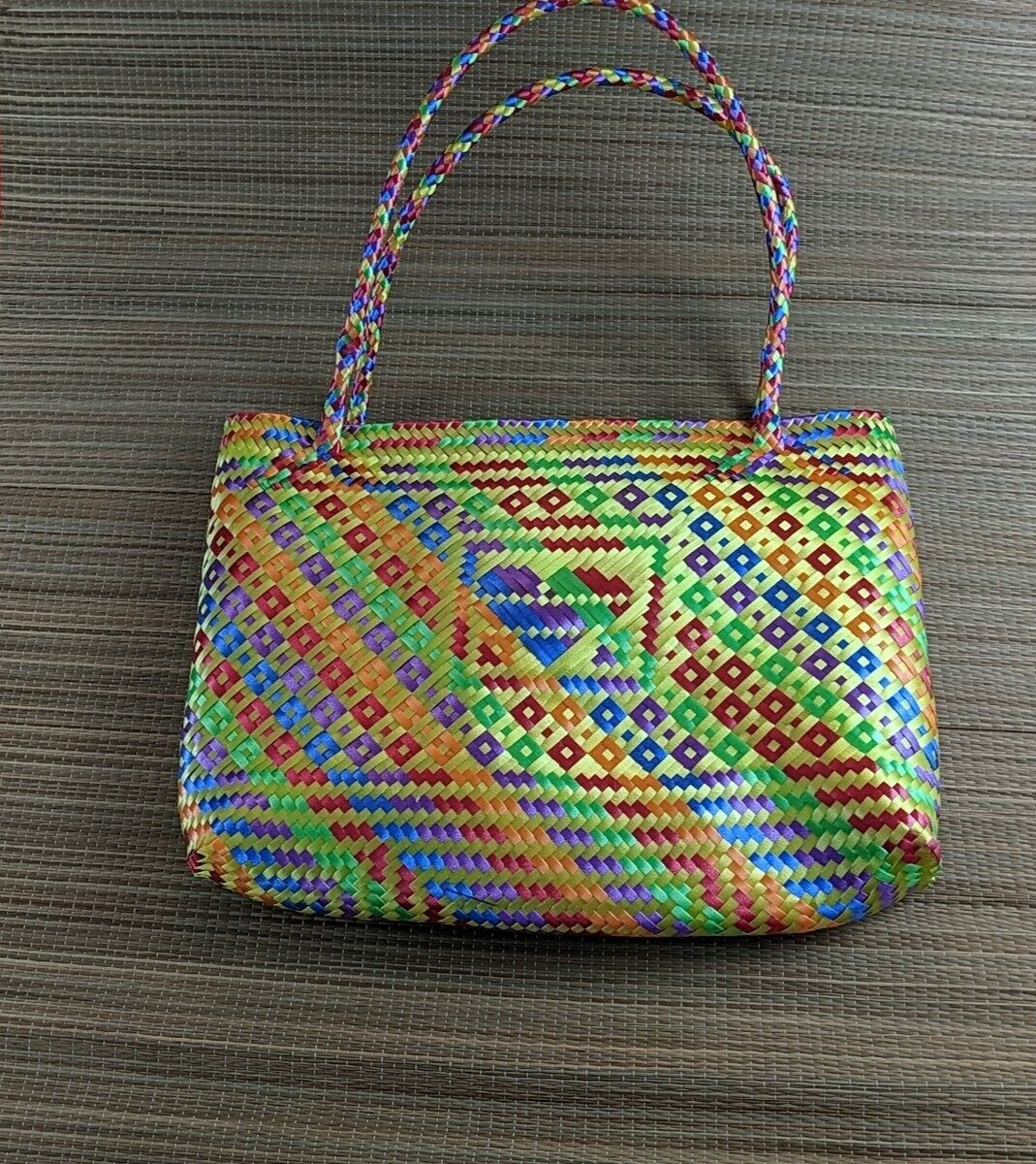 woven mexican tote handmade of recycled plastic Colorful Purse Handbag