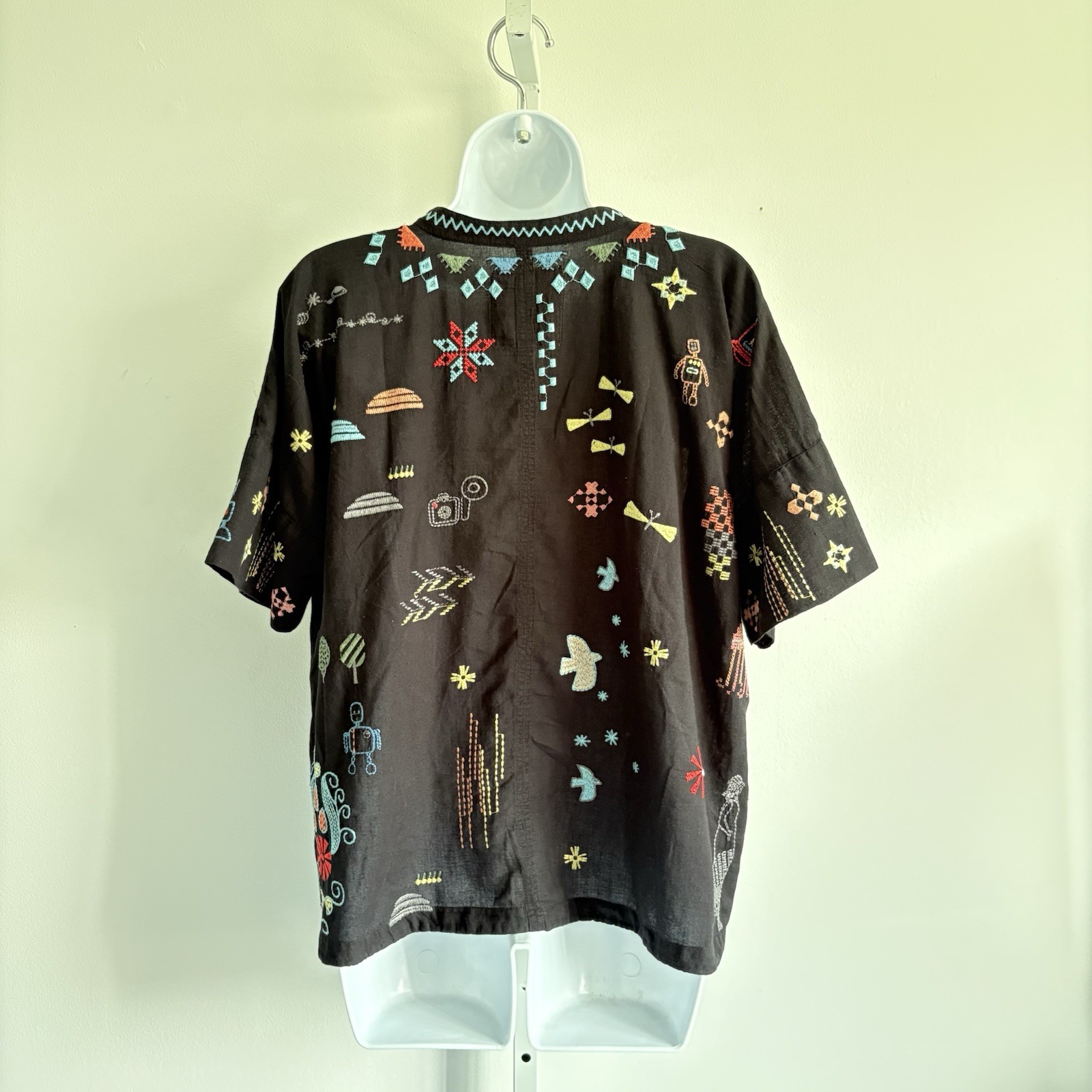 Johnny Was Pete&Greta Top Black Seraphina Embroidered Short Sleeve Size Small