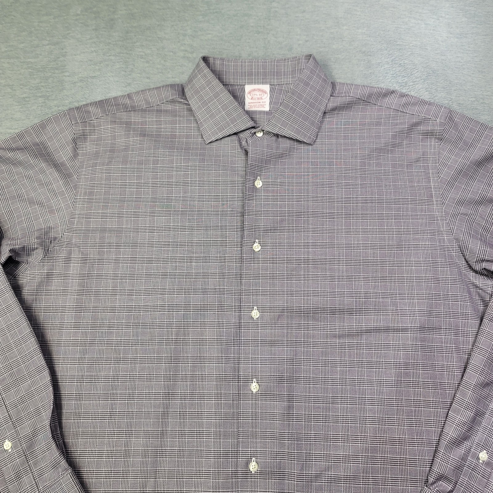 Brooks Brothers Shirt Mens 17.5 37 Purple Glenncheck Madison Fit Stretch Supima