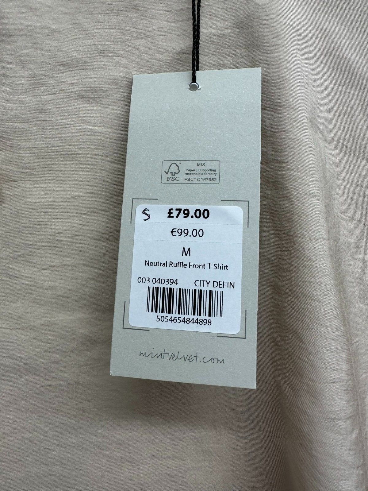 Mint Velvet Neutral Beige Ruffle Front Layered Top, Size M (12-14)