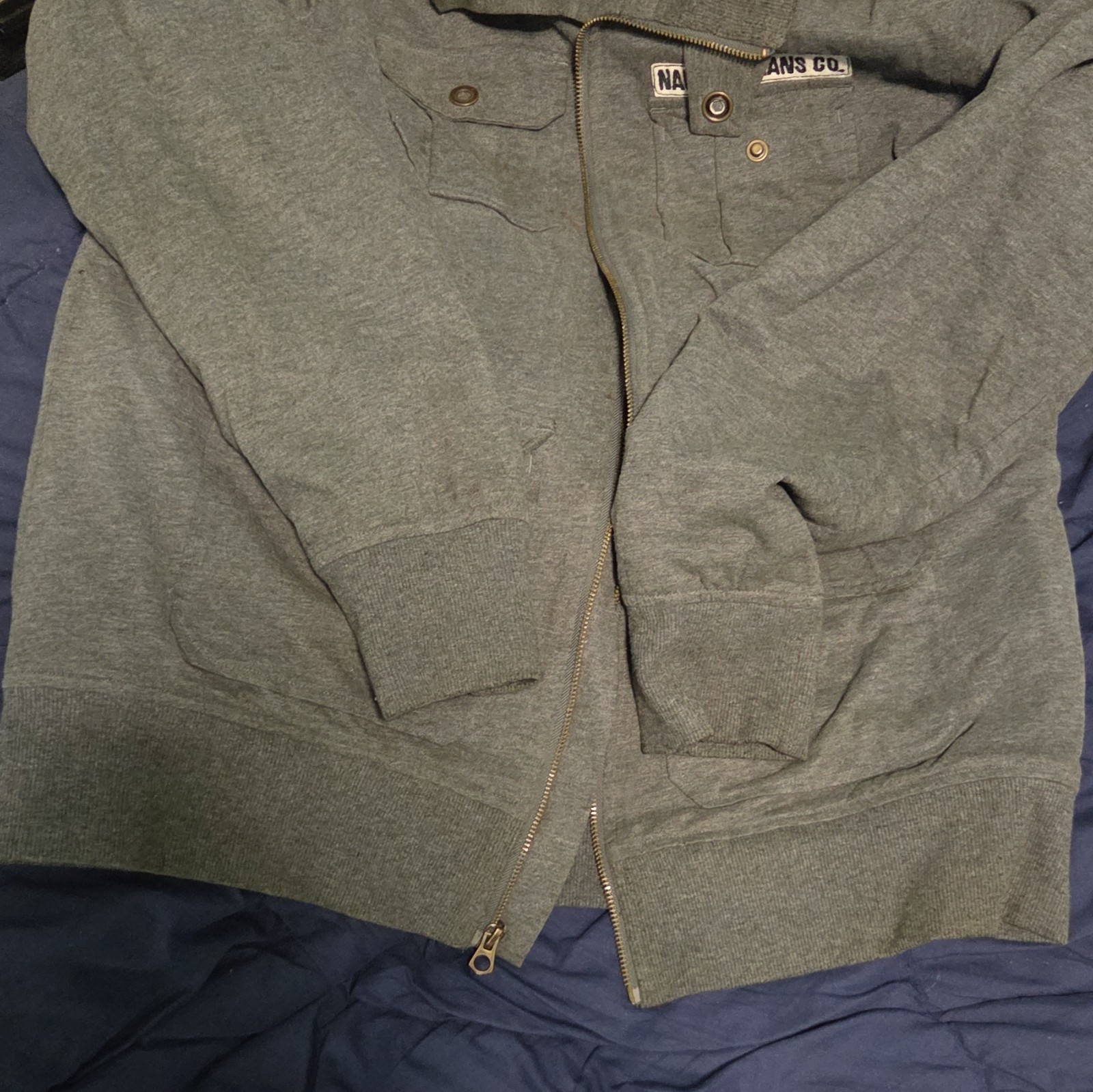 Nautica Jeans Co. Men’s Gray Full Zip Jacket Stand-Up Collar Plaid Lined M