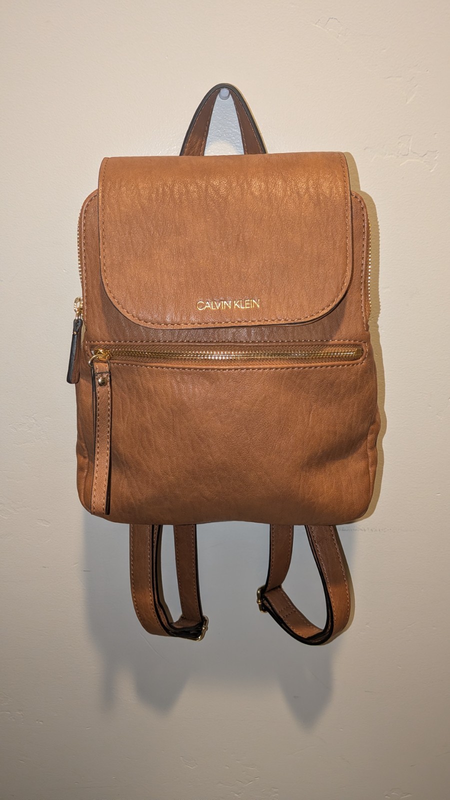 Calvin Klein Reyna Novelty Key Item Flap Backpack Caramel Color
