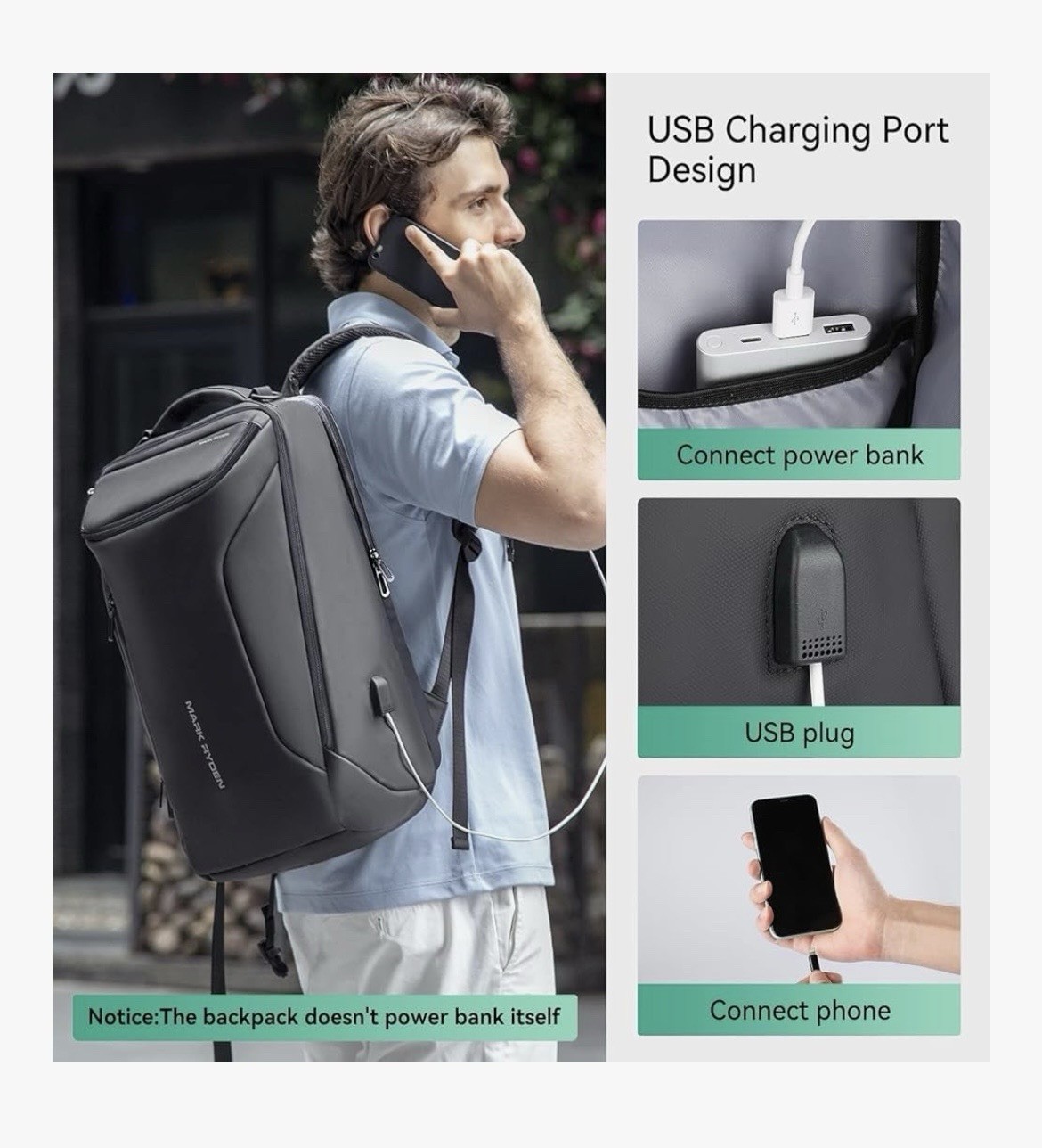MARK RYDEN Business Backpack for Men, Waterproof, USB Port, Fits 17.3” Notebook