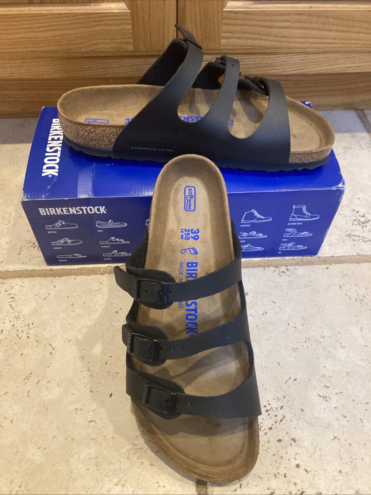 BIRKENSTOCK Florida Women’s Black Soft Footbed Birko-Flor Size EU 39/US 8 REG