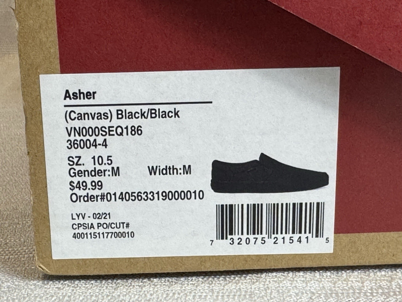 Vans Men’s Asher Slip On Double Black Canvas Casual Skate Shoes Size 10.5 NIB
