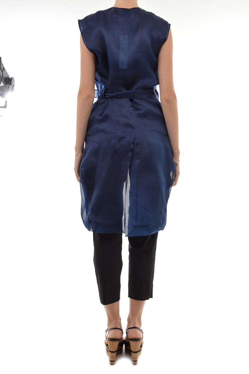 GARETH PUGH Woman Silk Blue Zipped Sleeveless Jacket Size 38IT/4US