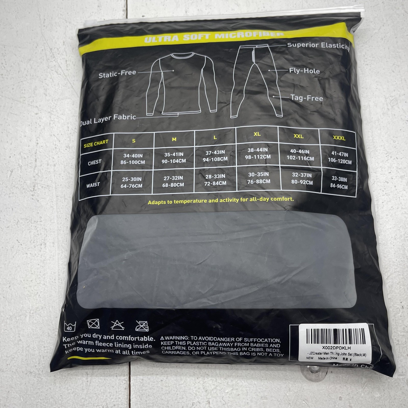 Thermal Long Johns Underwear Set Mens Medium Black Microfiber 2 Piece Base Layer