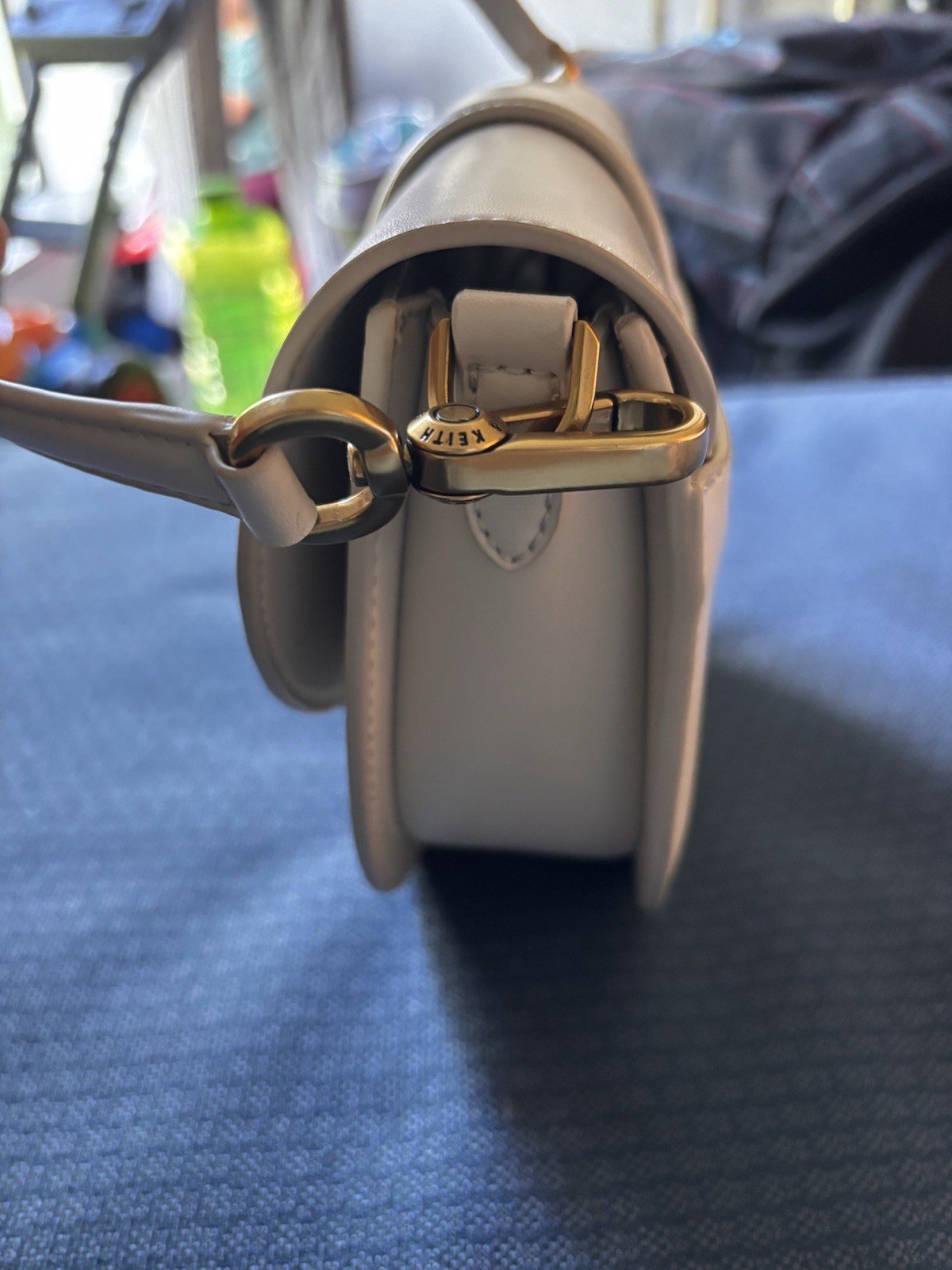 Charles & Keith Women’s Beige Semi-Circle Shoulder Bag, Buckle, Gold Hardware