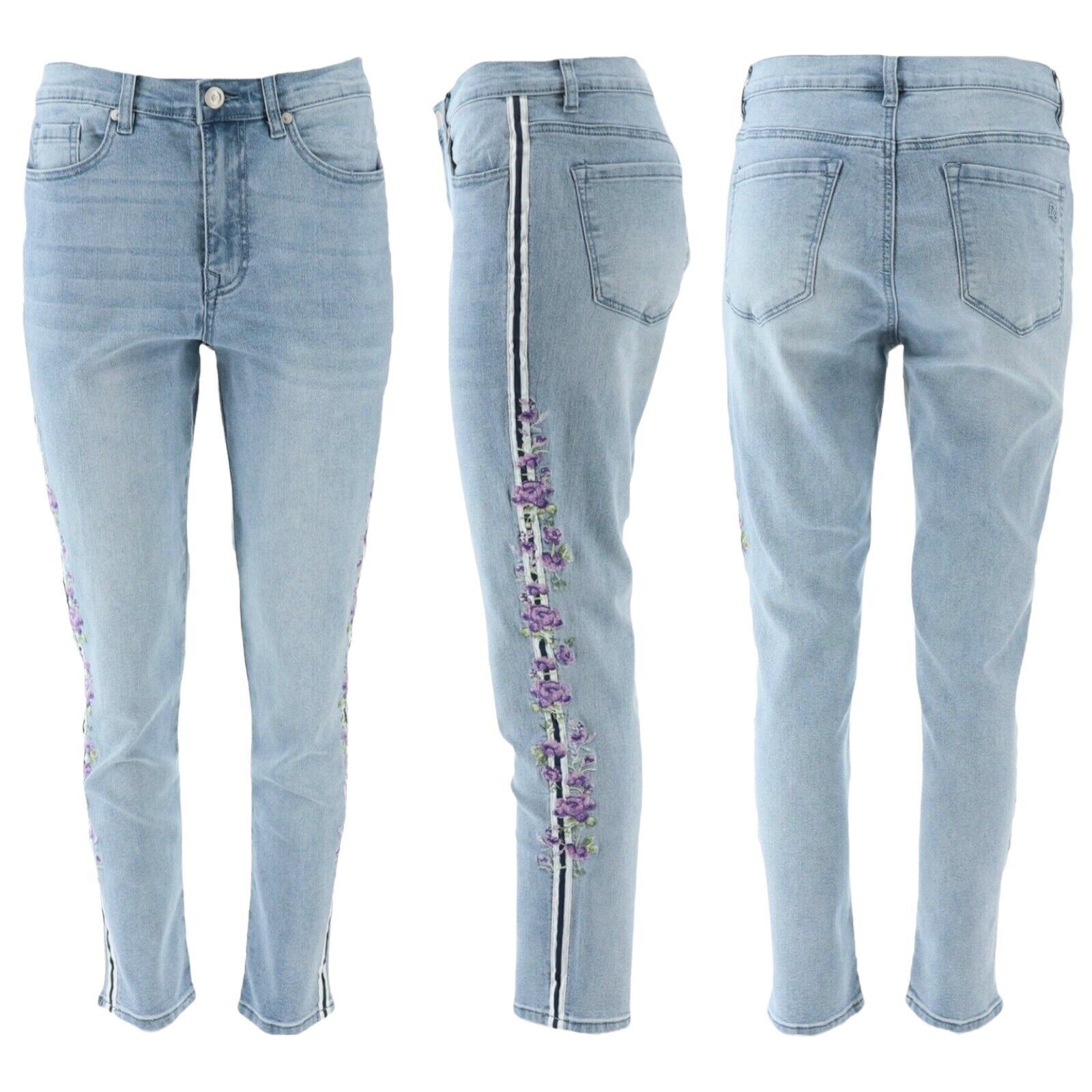 DG2 Diane Gilman Stretch Embroidered Stripe Skinny Jeans Pants – Choose Sz Color