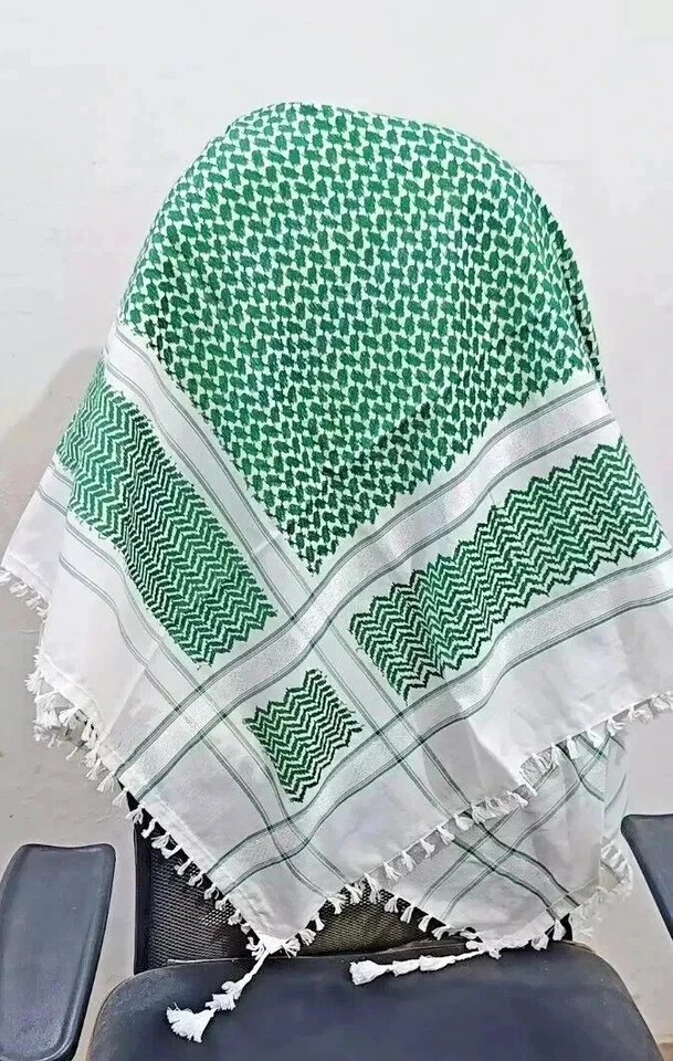 Green & White Arab Shemagh Keffiyeh Scarf | Traditional Desert Head scarf