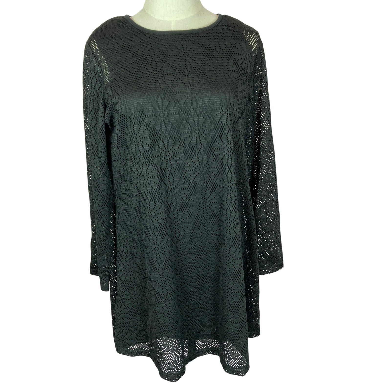 labelBe Black Lace Overlay Long Sleeve Mini Dress Tunic Women’s Size 12 NWT