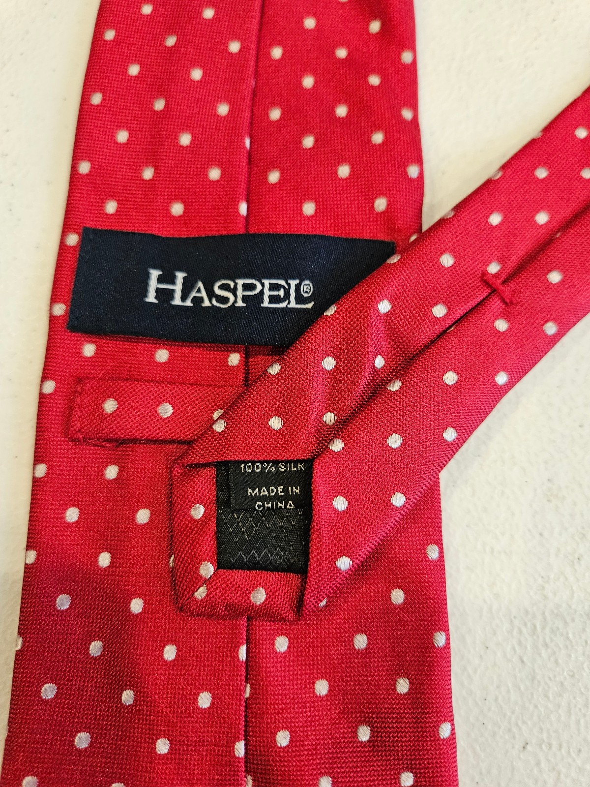 Haspel Tie – Red with White polka Dots – 100% Silk – Very Classic, NICE