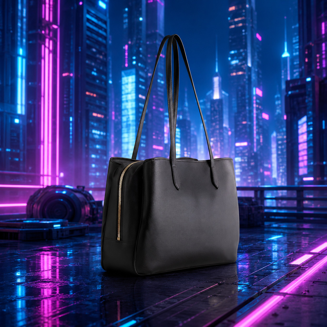 New Quince Italian Leather Triple Compartment Shopper Tote Work Bag Triple Black