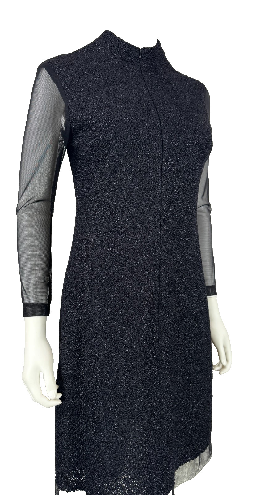 $3K Akris Black Sheer Mesh Cocktail Dress 6 US 42 IT 36 D M Tweed Runway MINT