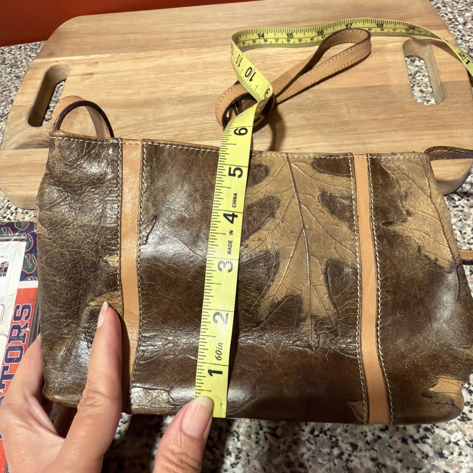 Small Brahmin Crossbody Tan And Brown Oak Leaf