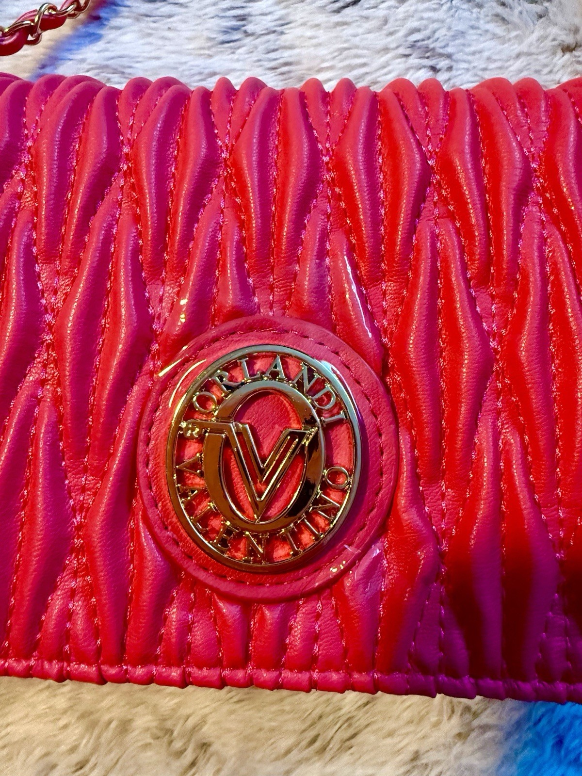 NWT Beautiful Valentino Orlandi Bright Pink Quilted Crossbody Bag Chain Strap