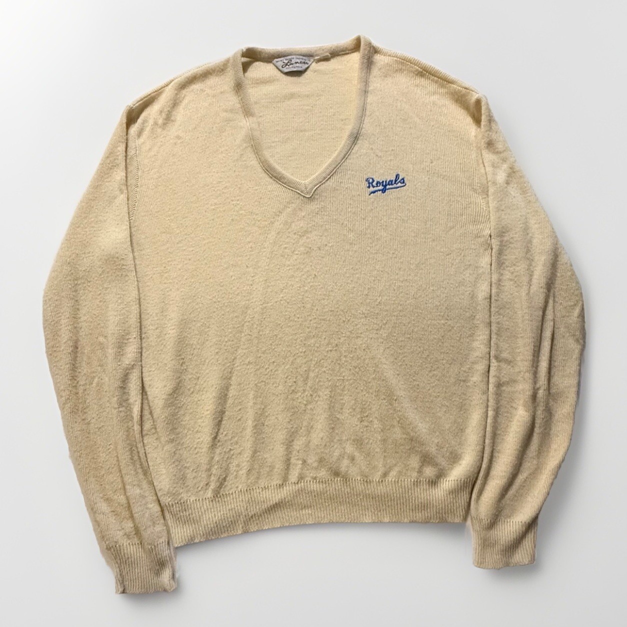 Vintage Kansas City Royals Lancer Sweater Men’s Large V-Neck Beige Pullover