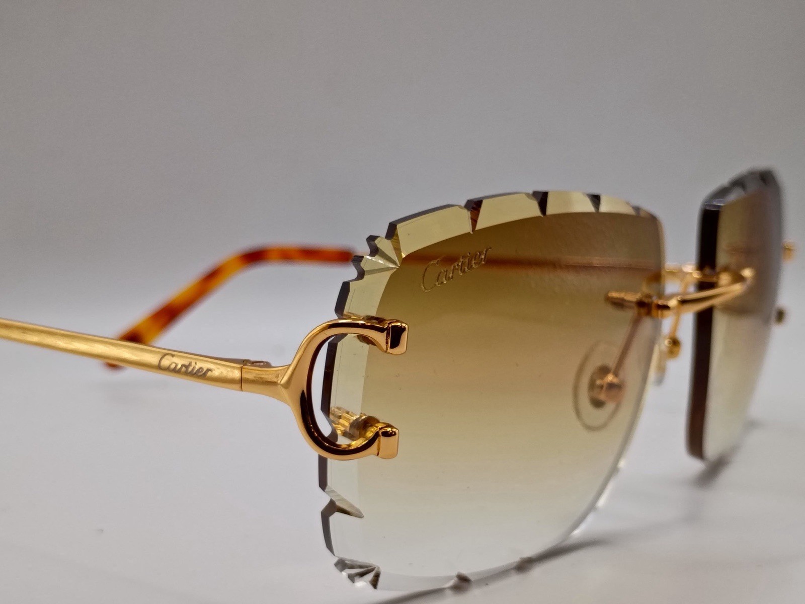 Cartier C Wire Diamond cut Gradient Brown Men’s Sunglasses Gold CT00920 001