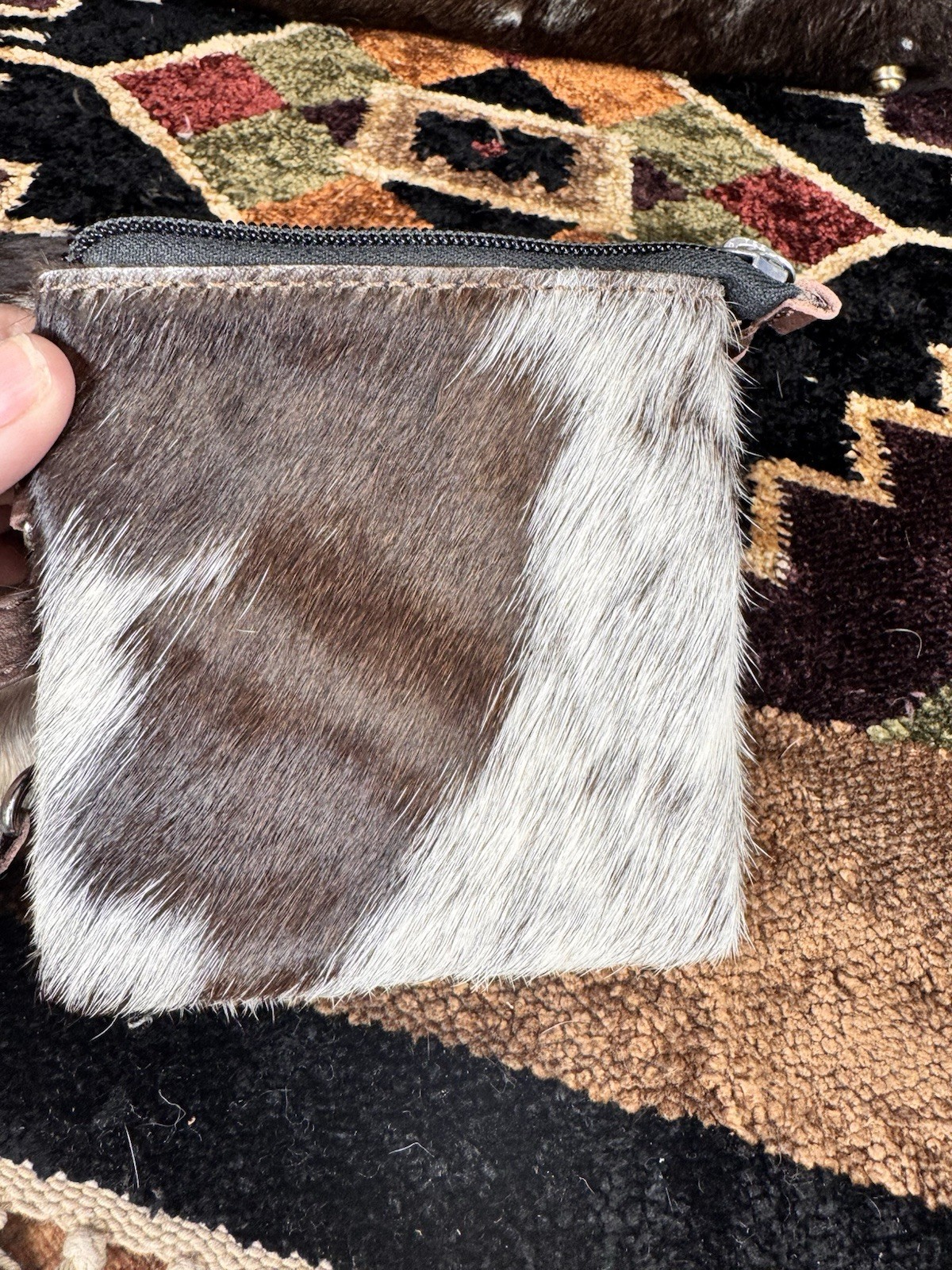 Rafter T Ranch pouches & Western Brown/White Cowhide Zip Laptop Tote